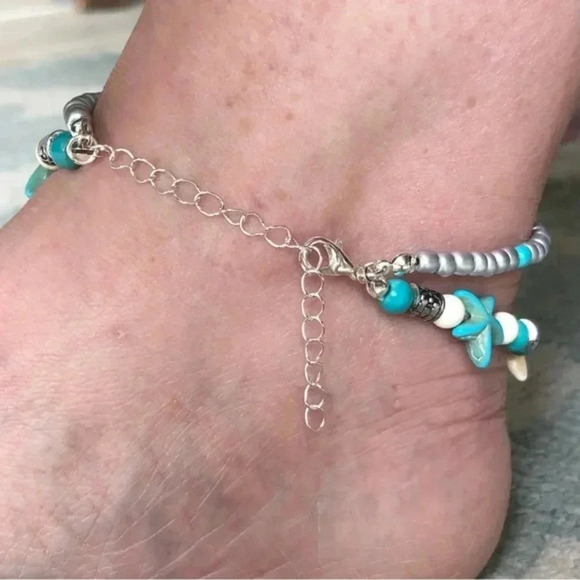 Nice Quality Turquoise & White Agate Anchor Sea Summer Beach Ocean Anklet New - Picture 3 of 4